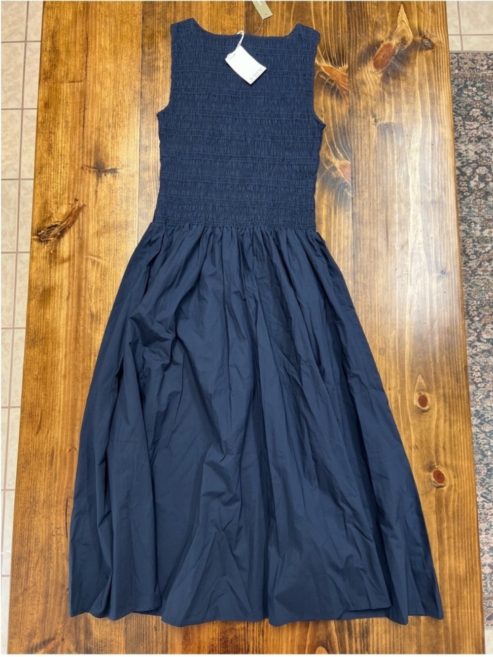 J. Crew Lina smocked midi dress in Navy Blue Size XS NWT - Picture 5 of 10